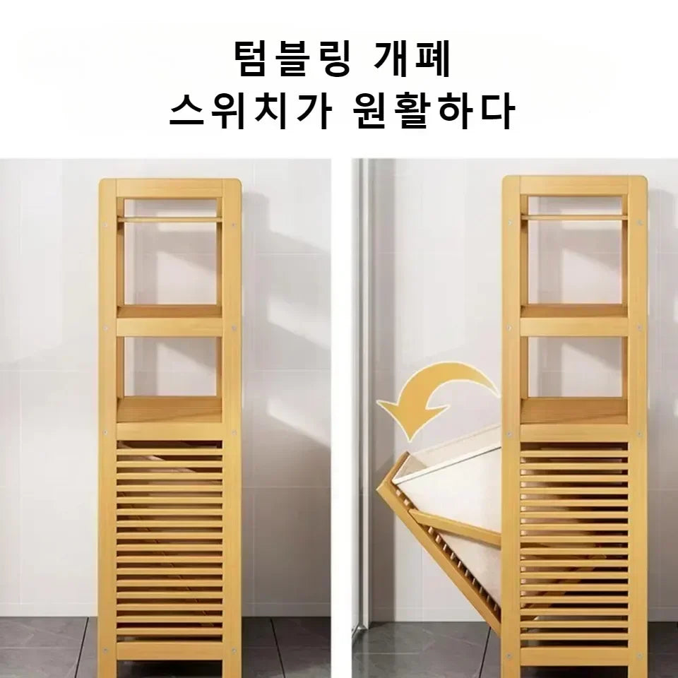 Laundry Hamper Bathroom Rack High-capacity Bamboo Laundry Baskets With Shelf With Tilt Out Basket Wooden Storage Hamper Racks