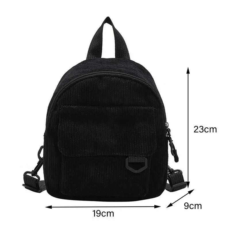 Women's Mini Backpack Fashion Solid Color Corduroy Small Simple Casual Traveling Large Capacity Durable Female's Schoolbag