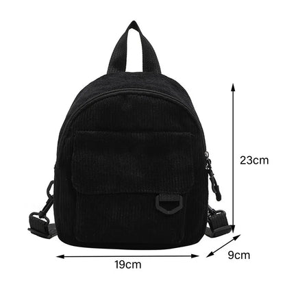 Women's Mini Backpack Fashion Solid Color Corduroy Small Simple Casual Traveling Large Capacity Durable Female's Schoolbag