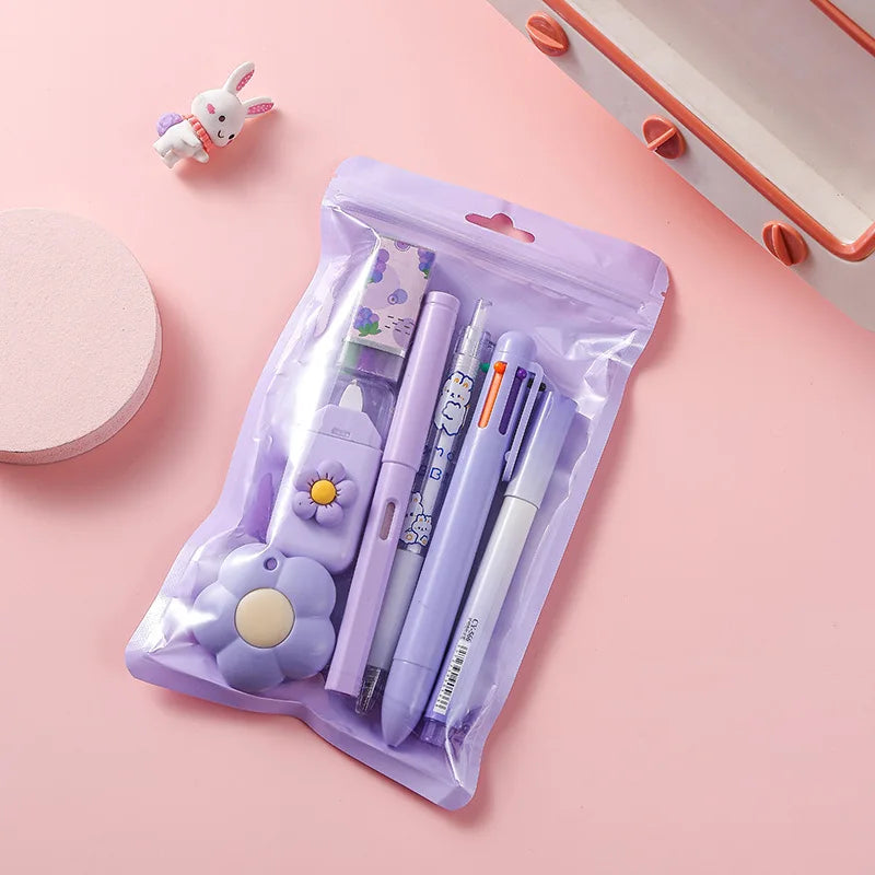 7-in-1 Stationery Set for Children: Back-to-School Gel Pen, Highlighter, Ballpoint Pen, Eternal Pencil, Tape, Eraser, Knife – Kids' Prize