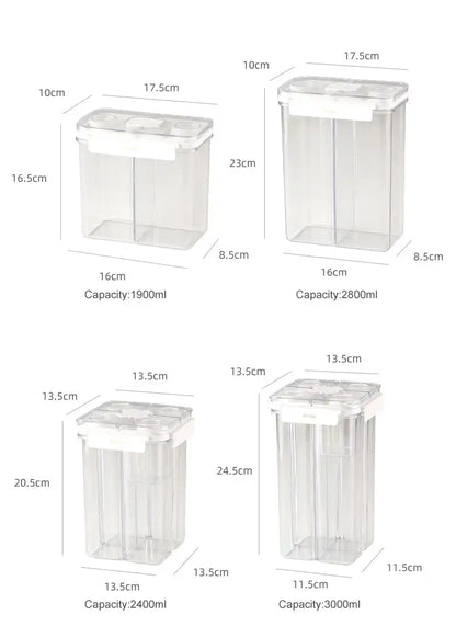 Dispensador de cereales de 3 l, contenedor sellado de cuatro compartimentos, resistente a la humedad, apilable, para refrigerios, café y granos, organizador de cocina.
