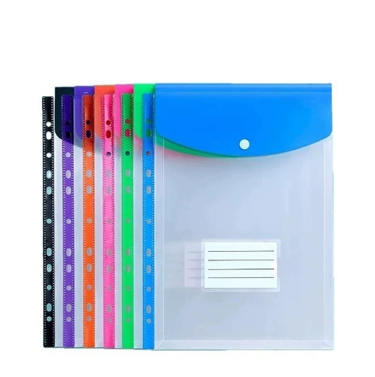 6pcs A4 High-Capacity Loose-Leaf File Bags with 11-Hole Binding Rings,Expandable Button and Label Pockets,Suitable for School