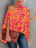 Mujer hebilla de Metal fuera del hombro corto Batswing estampado Floral geométrico blusa suelta Tops verano señora OL blusa camisas
