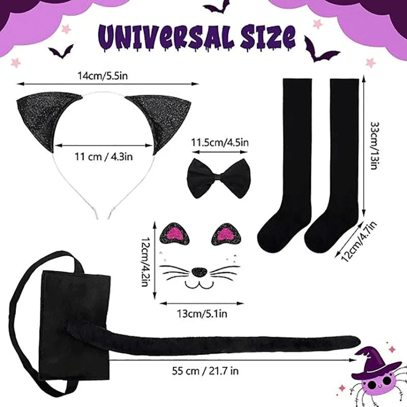 Animal Cat Tiger Cosplay Costume for Boys Girls Headband Clothes Shoes Tail Tutu Skirt Gloves Set for Kids School Performance