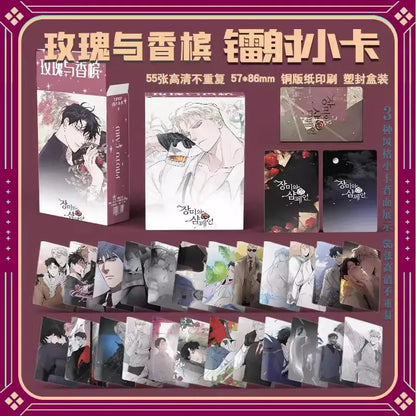 55 Pcs/Set Korean Manhwa Roses and Champagne Laser Lomo Card Lee Won, Caesar Comic Characters 3 Inches Photocard Cosplay Gift