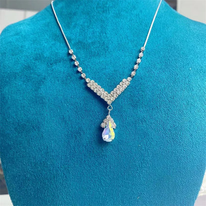 Collar de mujer con incrustaciones de circonita y gotas de agua de colores azul, verde y rojo, accesorios de moda