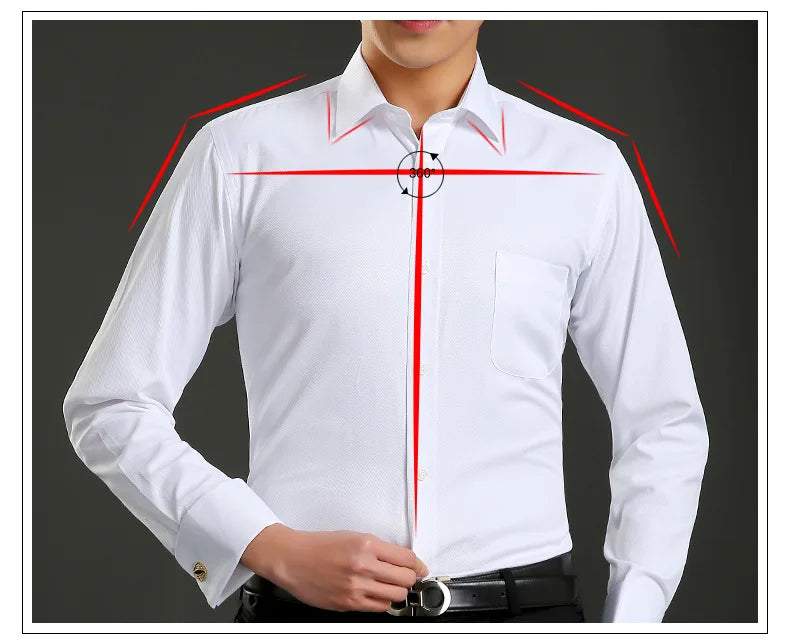 Camisa clásica de vestir para hombre con puños franceses, corte estándar, manga larga, para bodas, fiestas, oficina, trabajo, color blanco