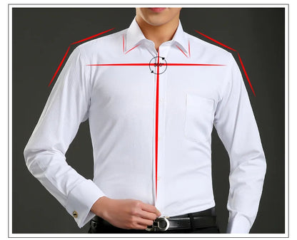 Camisa clásica de vestir para hombre con puños franceses, corte estándar, manga larga, para bodas, fiestas, oficina, trabajo, color blanco