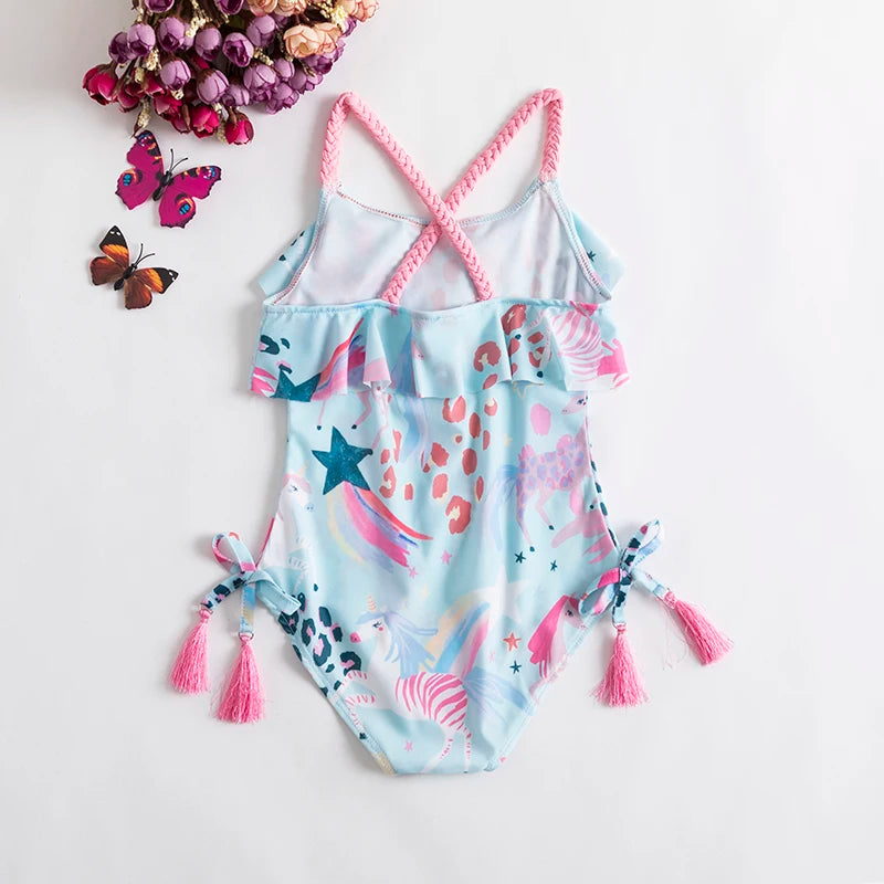 One Piece Girl Swimsuits 1 2 3 4 5 Year Baby Printed Swimwear Summer Beach Bathing Bikini Clothes Kids Bow Seaside Swimming Wear