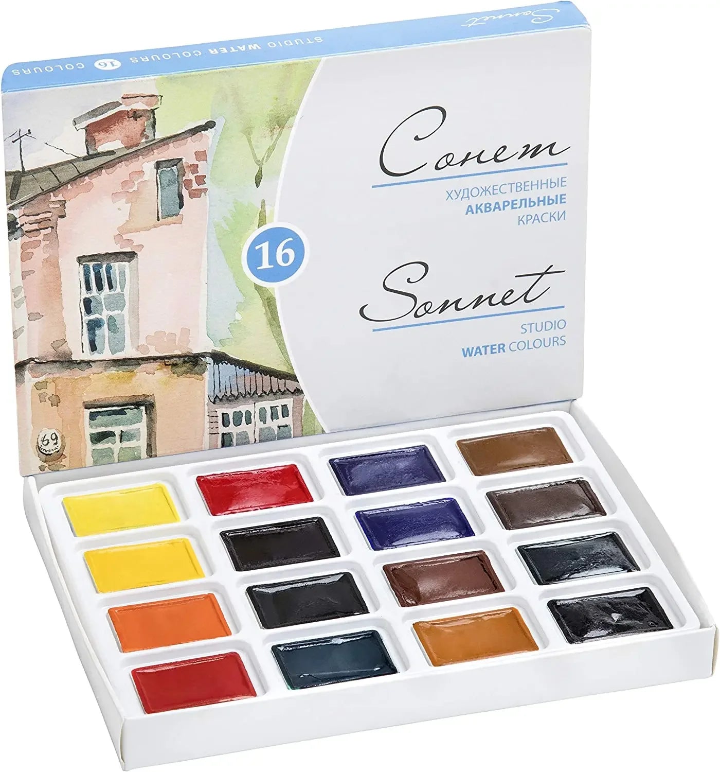 Russian White Nights 16/24 Color Solid Watercolour Paint Set  Watercolor Brush for Beginners Student Drawing Art Supplies