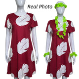 Lilo Cosplay Costume Pelekai Red Lilo Dress with Hawaiian Leaf Flower Leis Accessories Flower Hair Clip Halloween Party Cosplay