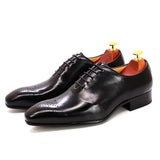 Men's Oxford Genuine Leather Wholecut Fashion Pointed Toe Lace-up Formal Business Wedding Dress Shoes