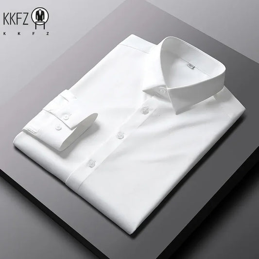 Men's Casual and Fashionable Long Sleeved Solid Color Shirt Non-Ironing and Wrinkle-Resistant Business Top