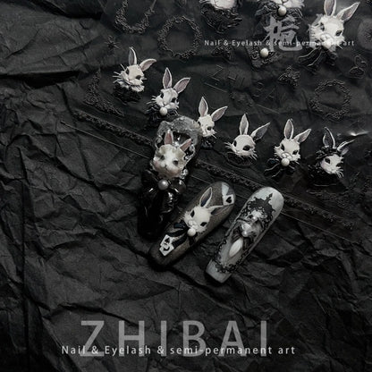 Japanese Punk Style Black Rabbit & Dark Butterfly Nail Stickers 5D Pearl Nail Art Decal Design Manicure Tool High Quality