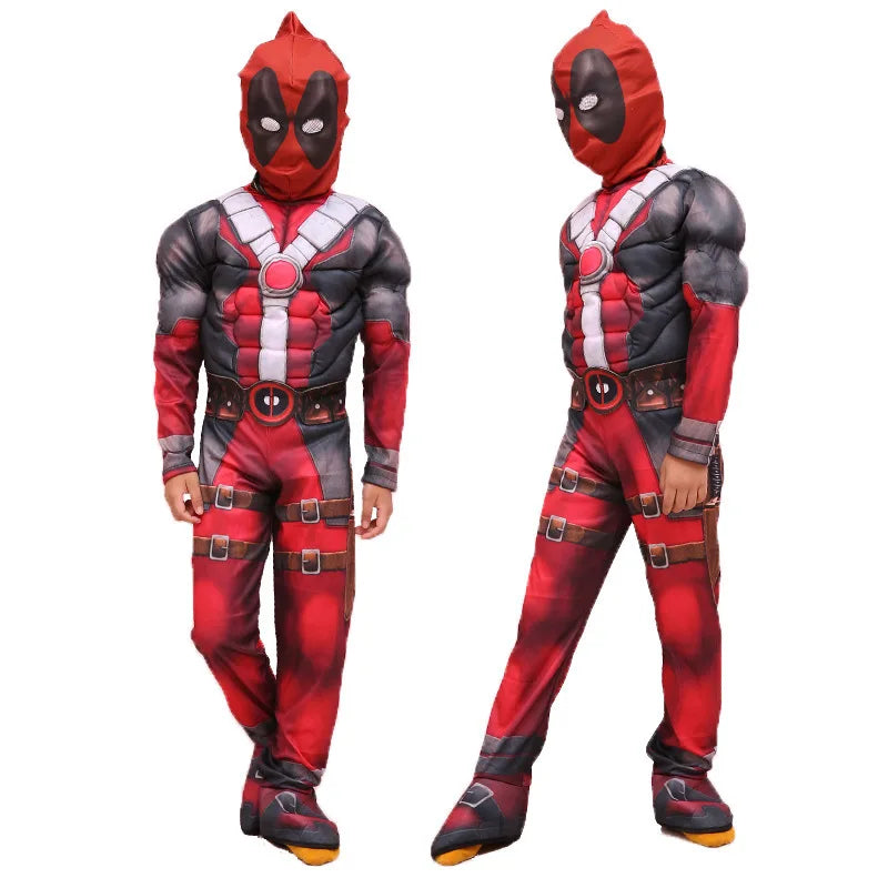 Adult Deadpool Costume Men Women Kids Cosplay Mask Suit Jumpsuit Backpack Knife Accessories Superhero Halloween Costume Child