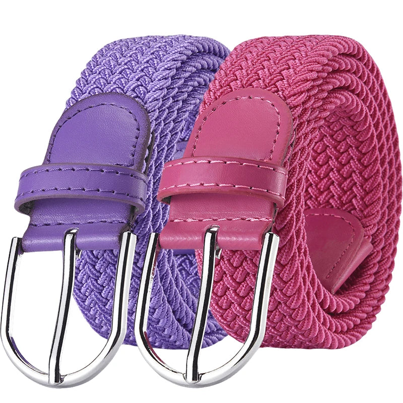 Elastic Nylon Unisex Casual Knitted Pin Buckle Jeans Belt Woven Canvas Elastic Expandable Stretch Waistband for Women Men Girdle