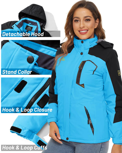 TACVASEN Chaqueta de esquí y snowboard de invierno para mujer, forro polar térmico, impermeable, informal, para trabajo, lluvia, cortavientos, parka