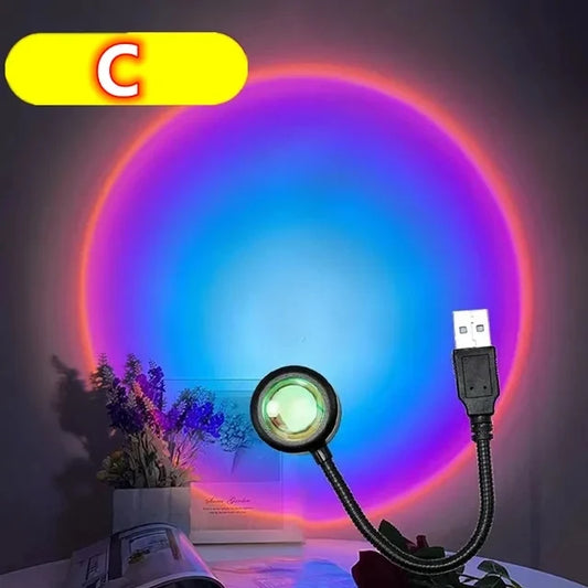 Proyector de lámpara de atardecer LED USB RnnTuu, luz nocturna portátil para decoración del hogar, luz de ambiente para sala de estar, fotografía de pared, luces de neón