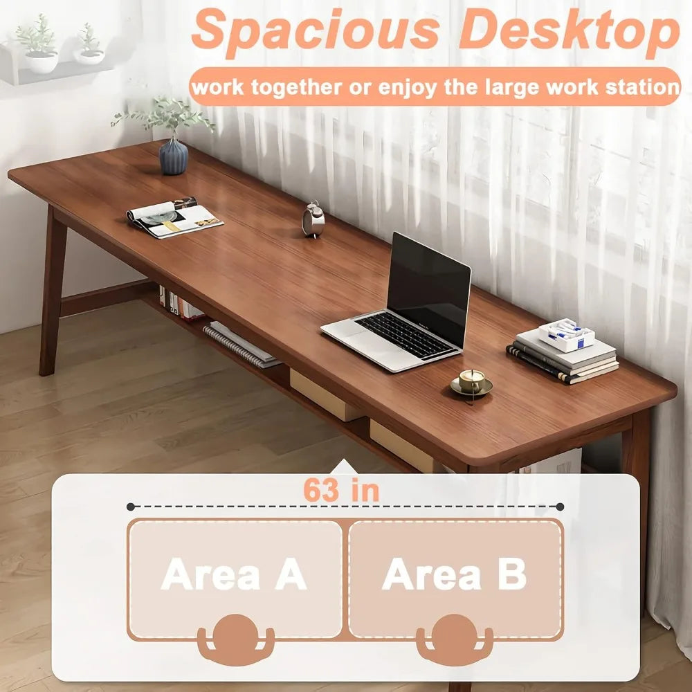 Solid Wood Desk, 63' Mid-Century Modern, Writing Desk, Home Office Workstation office furniture desk table corner desks