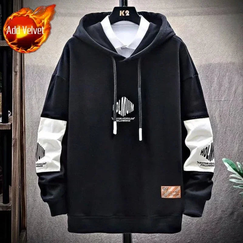 Men's Clothing Spliced Sweatshirts for Man Hoodies Black Hooded Graphic Aesthetic Cotton Harajuku Fashion No Brand Sweat Shirt