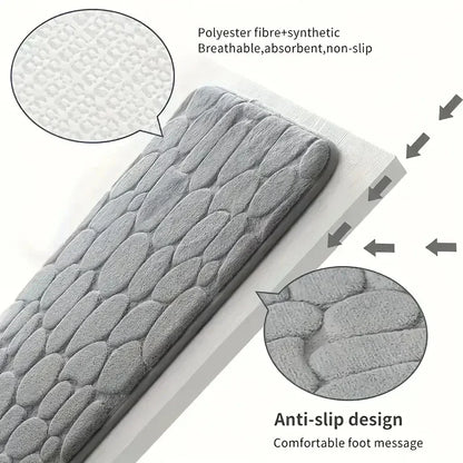 2PC Embossed Stone Pattern Toilet Mat Door Mats Absorb Water Mats Non-slip Carpet Mat, Can Wash Strip Carpet Home Decoration
