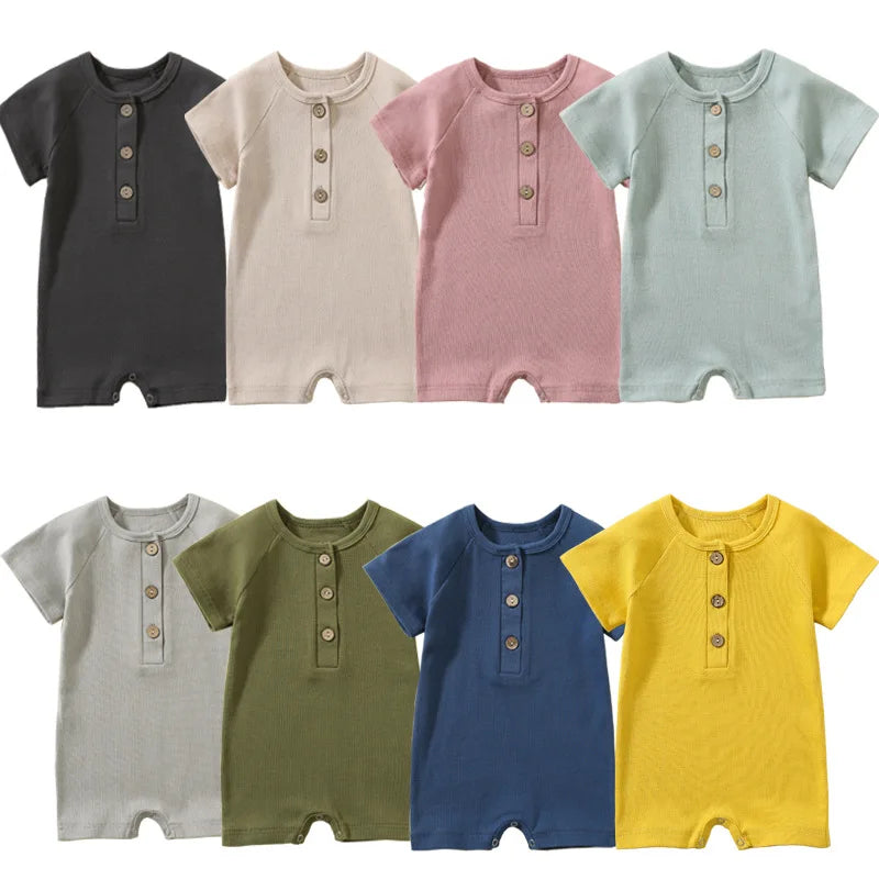 Pelele de verano para bebé, pijama fino de manga corta, mono acanalado, ropa de punto elástica, mono para niña