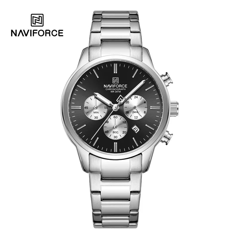 NAVIFORCE NF8076 Sports Watches for Men Stainless Steel Strap Quartz 3ATM Waterproof Shockproof New Fashionable Watch