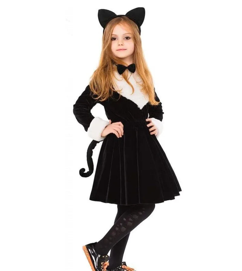 Animal Cat Tiger Cosplay Costume for Boys Girls Headband Clothes Shoes Tail Tutu Skirt Gloves Set for Kids School Performance