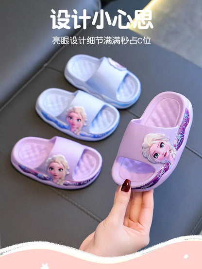 Sandalias y pantuflas de baño para niñas de Disney con diseño de princesa Elsa y suela suave antideslizantes de verano