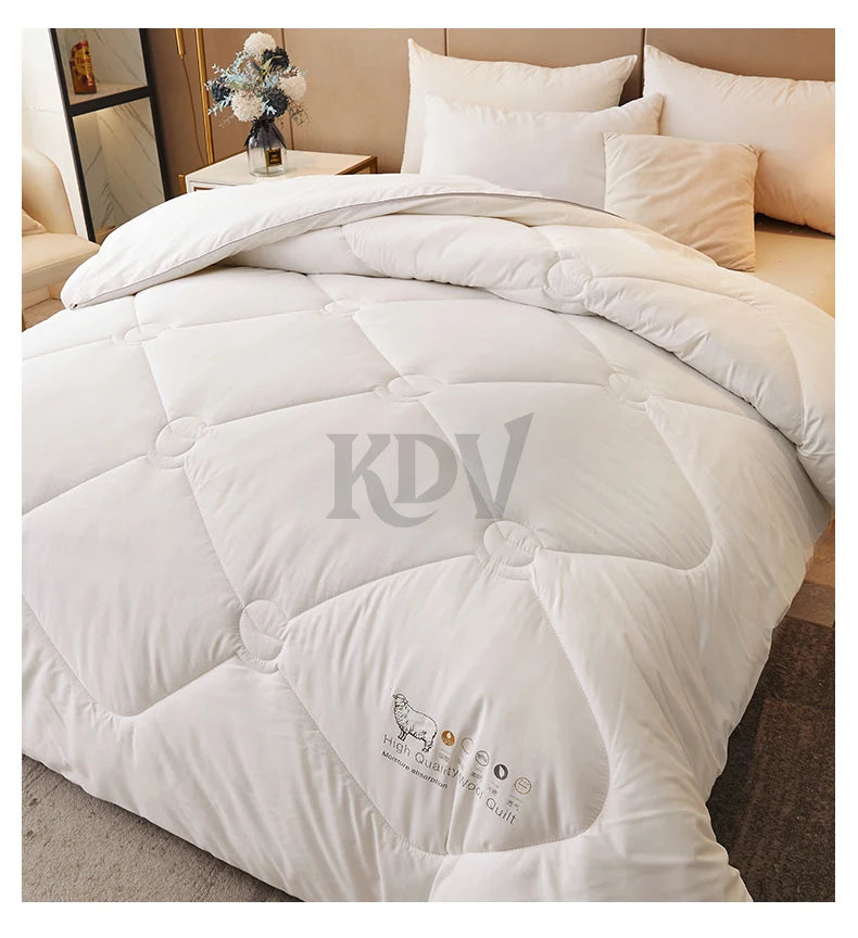 Luxury 100% Wool Quilt Core Autumn Winter Thickened Warm Quilted Comforter Fluffy Soft King Queen Size Solid White Duvet Insert
