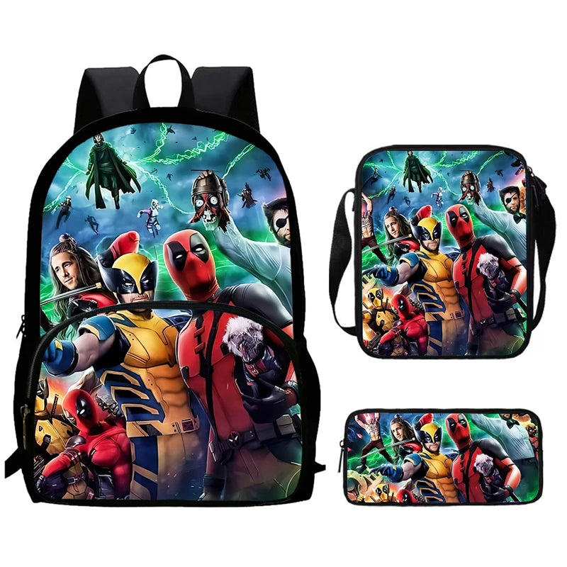 Mochilas para niños de 3 piezas con dibujos animados de DEADPOOL y WOLVERINE, mochila para estudiantes, bolso de hombro, estuche para lápices, regalo perfecto para niños y niñas.