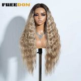 FREEDOM Synthetic Lace Front Wig Long Deep Wavy Ombre Blonde Ginger Lace Wigs For Black Women Heat Resistant Cosplay Wigs