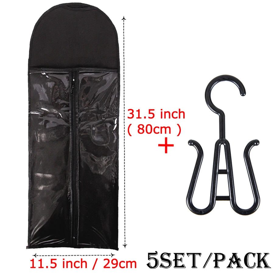 5/10 conjunto saco de armazenamento de peruca longa titular caso extensões de cabelo saco de armazenamento com cabide para peruca saco de armazenamento de extensão de cabelo com cabide
