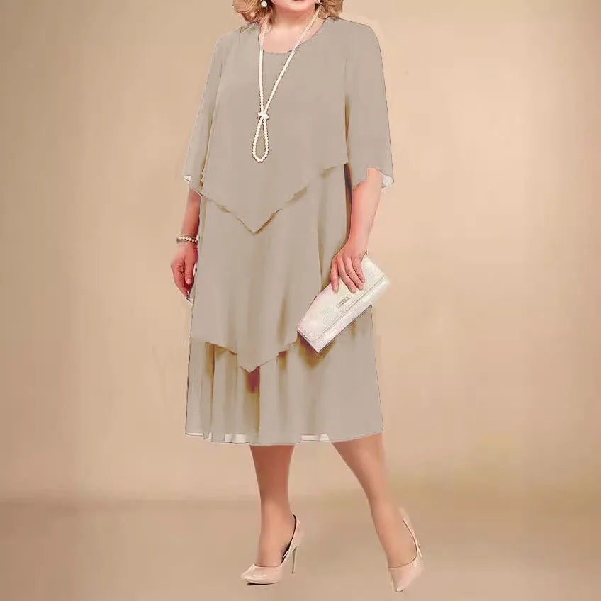 Plus Size Elegant Chiffon Dress Women's Irregular Layered Hem Flowy Midi Dress Fashion Party Wedding Guest Summer O-neck Dresses