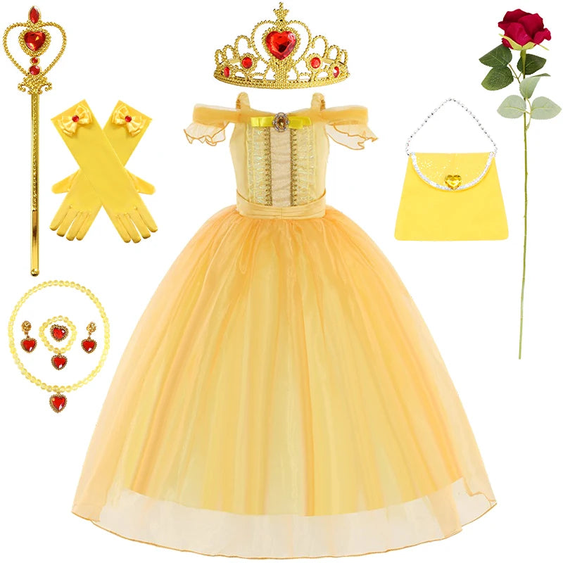 Children's Halloween Role Play Fairy Princess Belle Dress Xmas Carnival Masquerade Performance Birthday Party Fancy Girl Clothes
