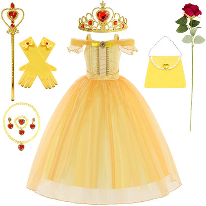 Children's Halloween Role Play Fairy Princess Belle Dress Xmas Carnival Masquerade Performance Birthday Party Fancy Girl Clothes