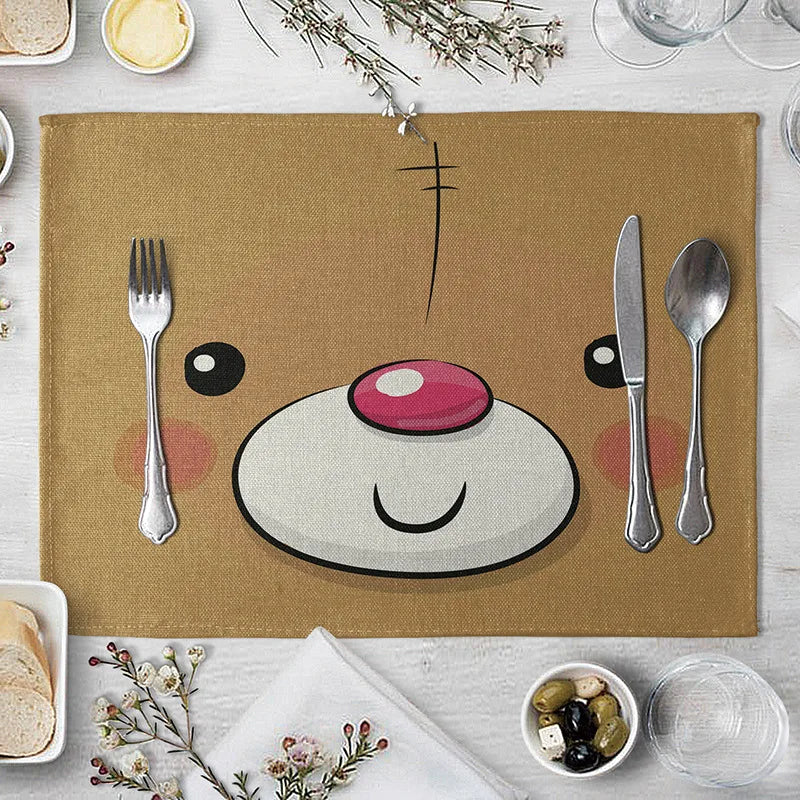 40X30cm Animal Cotton Linen Table Mat Cartoon Pig Bear Fox Frog Pattern Placemats For Children Kids Kitchen Dining Place Mats