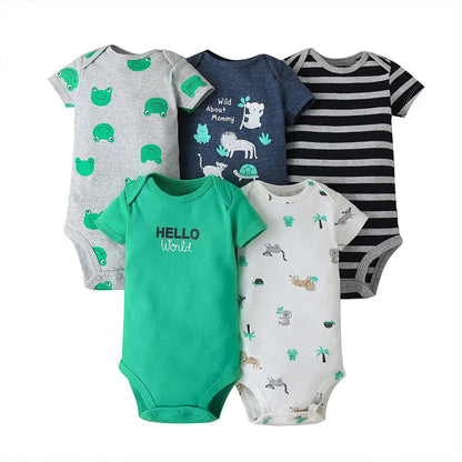Lote de 5 monos para bebés y niñas, 100 % algodón, de manga corta, para recién nacidos de 6 a 24 meses.