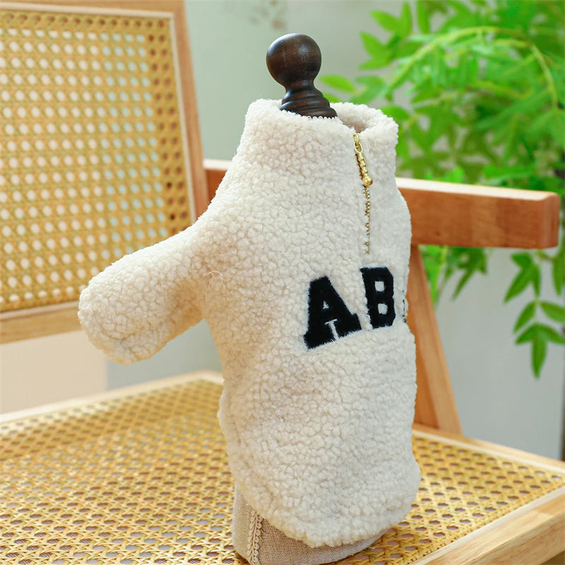 Modern Letters Winter Clothes for French Bulldog Fluffy Wind Proof Cat Sweatshirt Breathable Thick Fleece New Year York Dog Coat