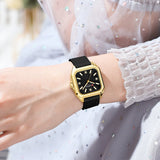 Relógio feminino quadrado minimalista pulseira pulseira de silicone casual