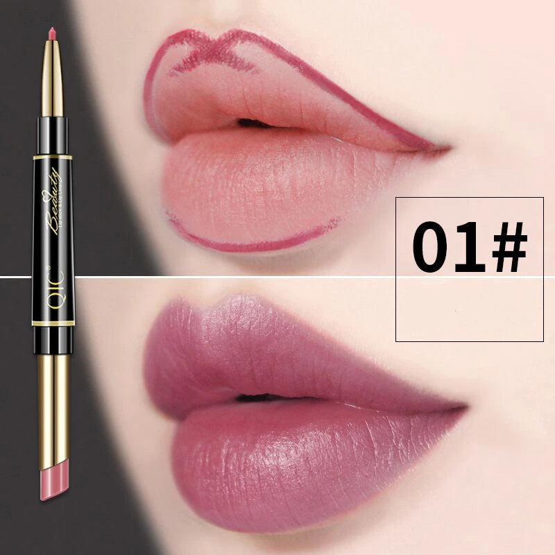 Delineador de labios 2 en 1, resistente al agua, mate, lápiz labial, rojo sexy, de larga duración, maquillaje, cosméticos