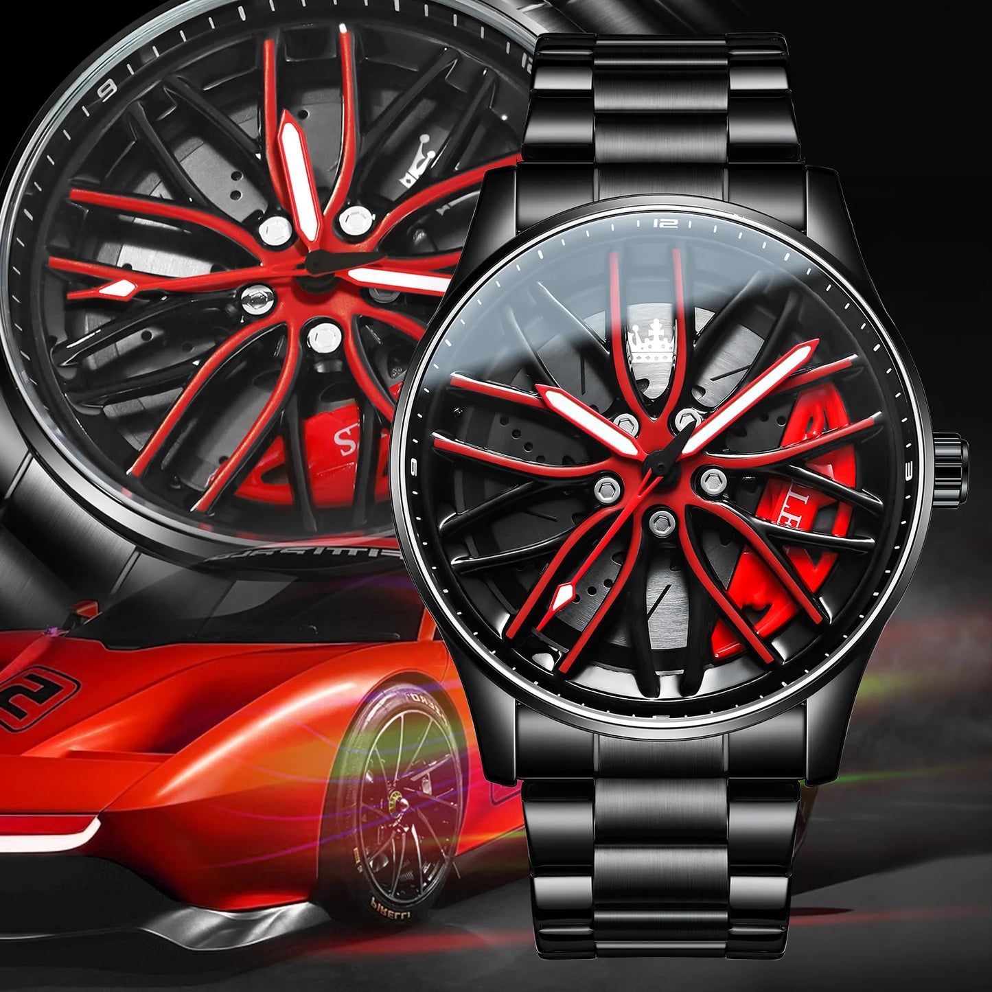 Reloj de lujo OLEVS Wheel para hombre, resistente al agua, con llanta giratoria deportiva, de cuarzo, de alta calidad y a la moda, el más vendido.