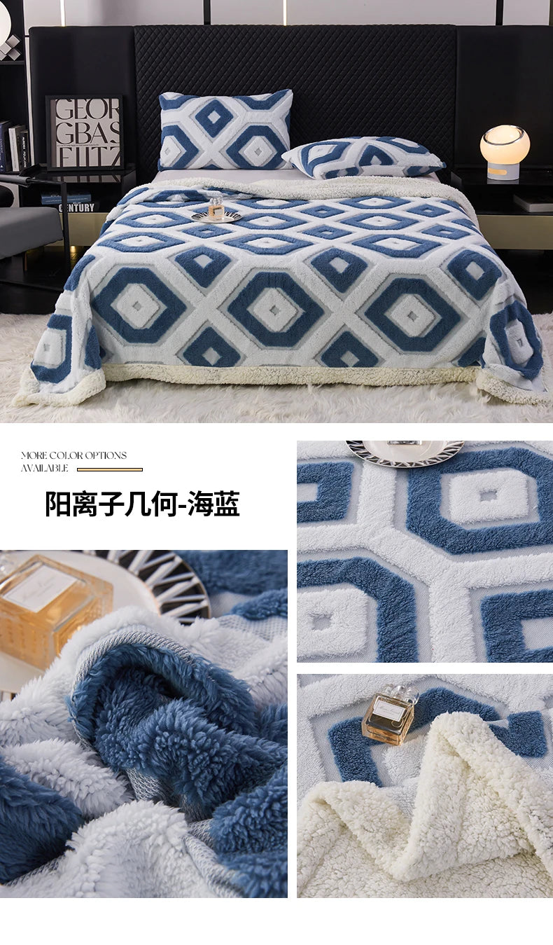 Flannel Warmth Autumn Winter Blanket Keep Warm Comfortable Jacquard King Size Blankets Skin Friendly Geometric Nap Comforter