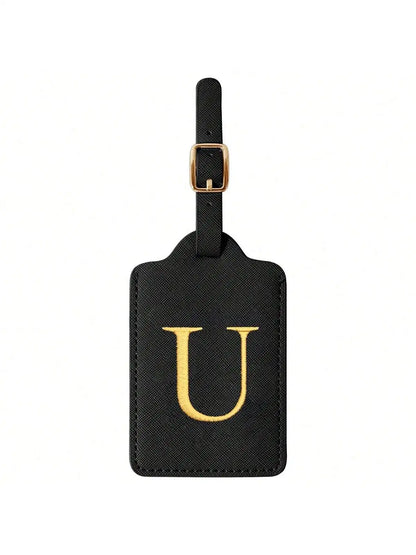 PU Leather Luggage Tag for Travel - Durable Suitcase ID Tag with Privacy Cover & Name Card Slot (A-Z) liu
