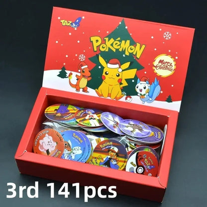 Caja de 100/160 tazos de Pokémon de 1.ª y 2.ª generación, colección de cartas redondas y cuadradas 3D, álbum de entrenadores, Pogs, Cheetos, Chipitaps