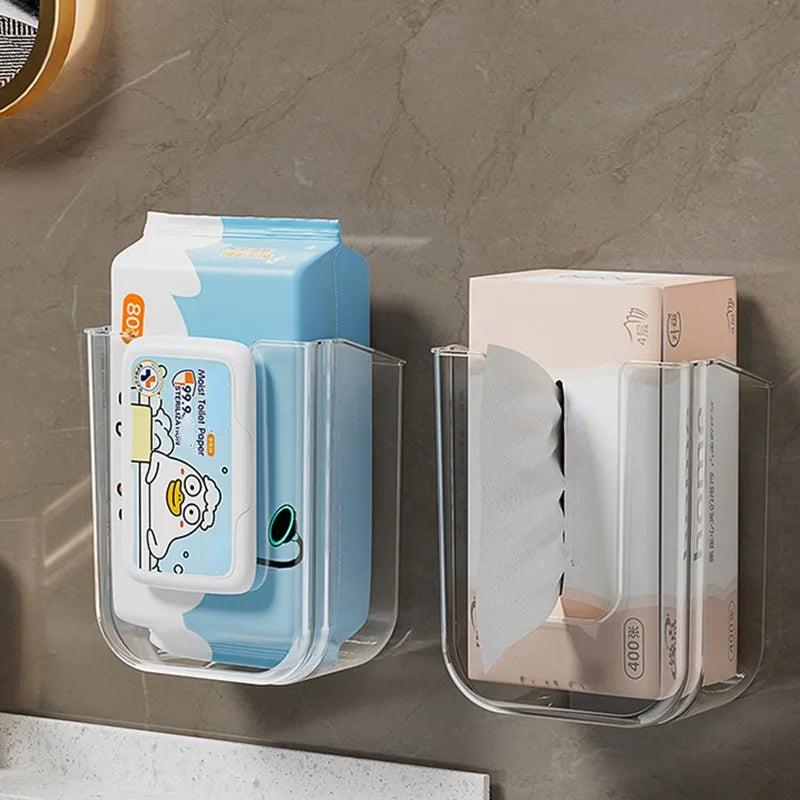 Wall-Mounted Wet Wipe Dispenser, Self-Adhesive Plastic Holder, with Large Opening, for Bathroom Tissue Storage Box Organizer