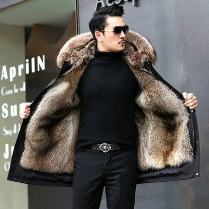 Abrigo de piel sintética Parker para hombre, cálido y nuevo de invierno, de una pieza, de piel sintética de visón, de longitud media.