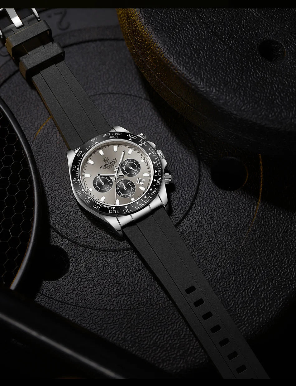 NAVIFORCE Reloj de lujo para hombre, deportivo, resistente al agua, de cuarzo, con correa de silicona, cronógrafo, luminoso, de pulsera, masculino