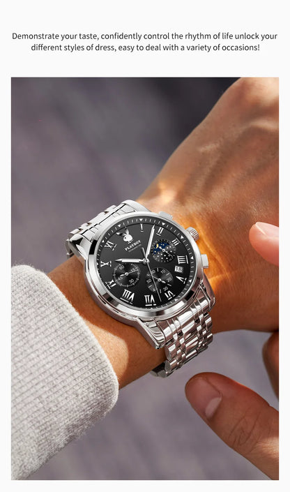 PLAYBOY Best Selling Fashion Luxury Quartz Watch for Men Original Stainless Steel Multifunction Waterproof Men's Wrist Watches