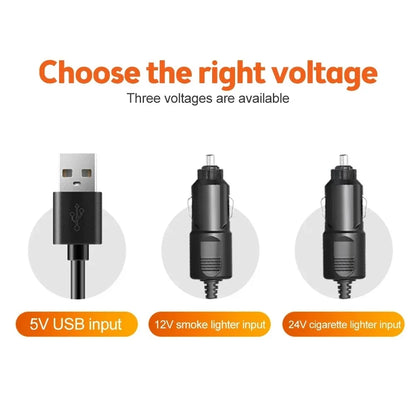 Ventilador de coche ajustable de 360°, 3 cabezales, ventilador eléctrico automotriz, USB/12 V/24 V, 2 velocidades, silencioso, para casa, escritorio, oficina y coche.